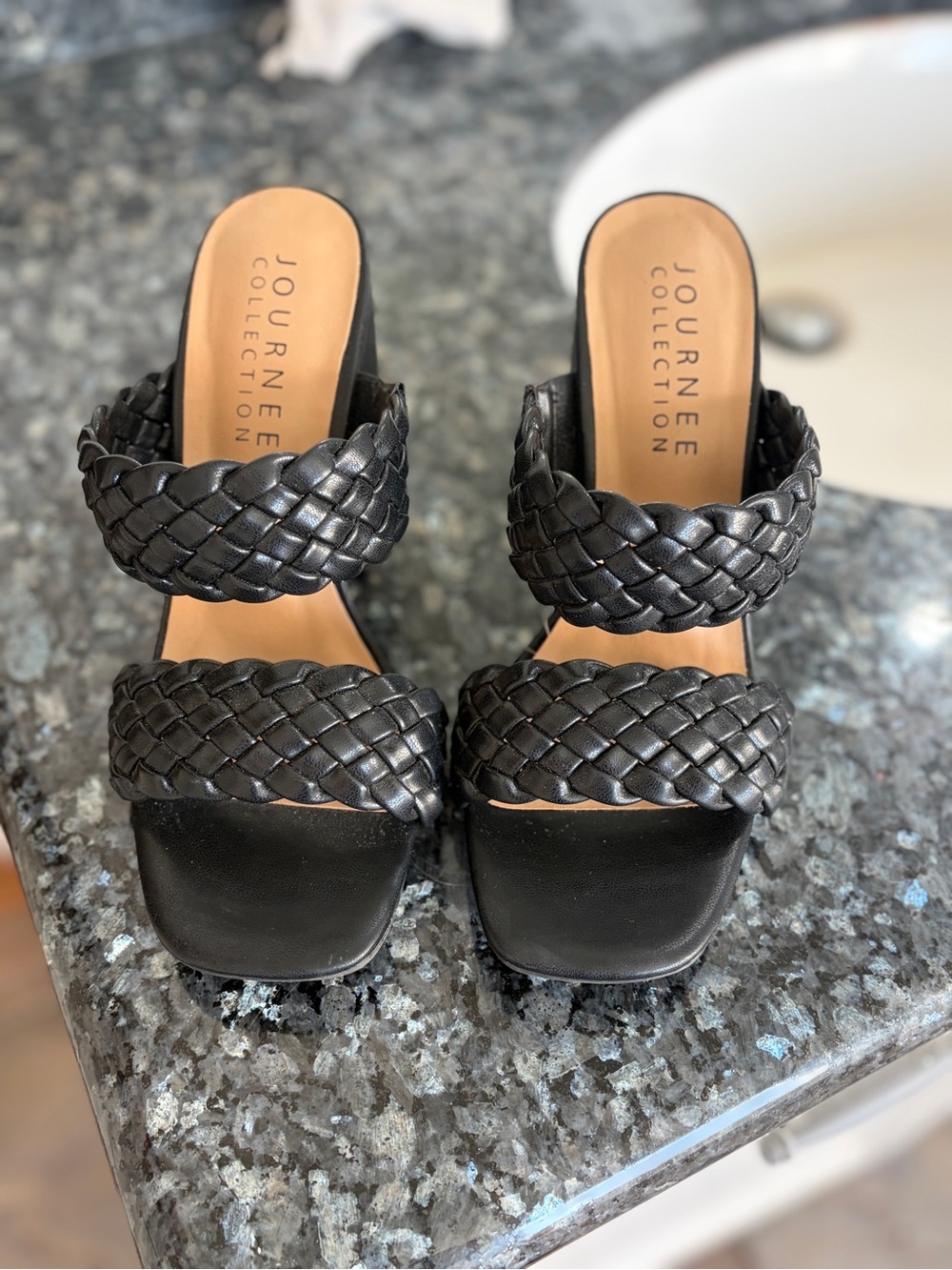 Journee Collection Black Braided Double-Strap Slide Mules